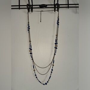Vintage Costume Jewrlry Necklace 16-18 inches long faux stones/beads blue tones